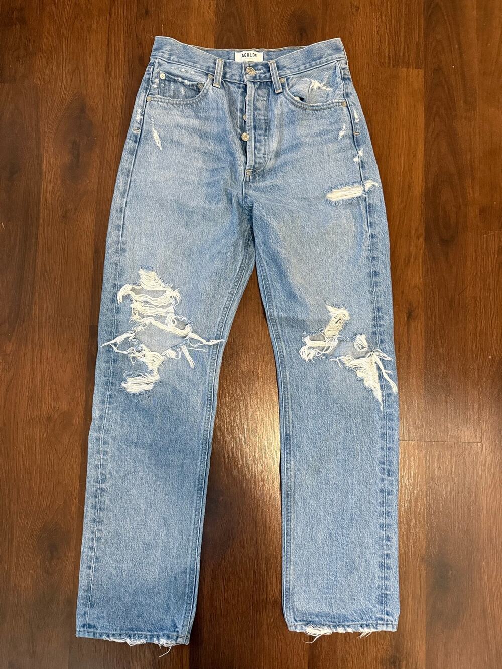 AGOLDE 90's Jeans High Rise Loose Fit in Fall Out Sz 24 Casual Denim Distressed